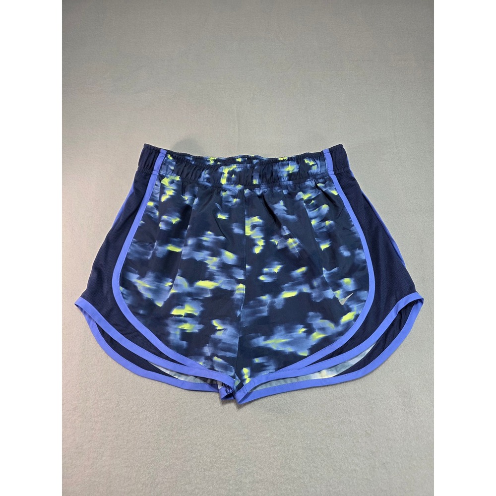 Nike Tempo Dri-FIT Running Shorts Navy Yellow Abstract Print Womens Small - Picture 1 of 9